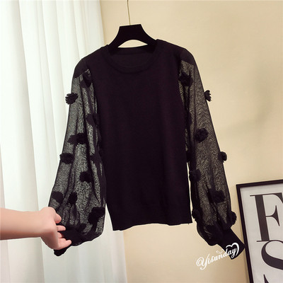 Модерен дамски тънък пуловер с прозрачни ръкави - три цвята