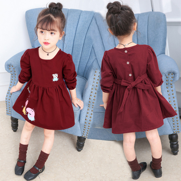 Rochie actuala pentru copii cu broderie si panglica in trei culori