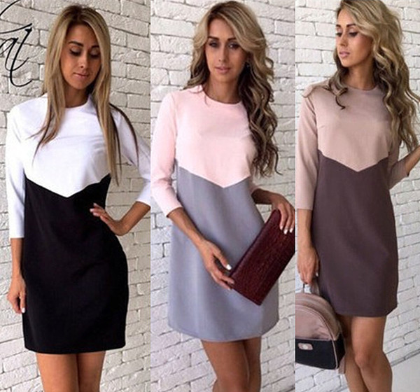 Модерна дамска рокля с 3/4 ръкав в няколко цвята 