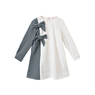 Rochie casual pentru copii alb cu maneci lungi si panglici