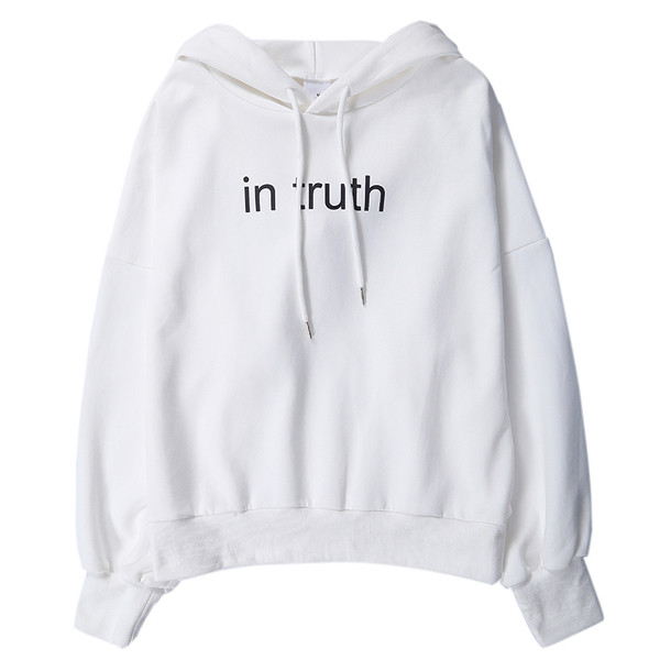 Hanorac de damă cu glugă și inscripție în trei culori