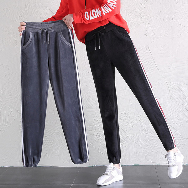 Дамски кадифен анцуг с висока талия в два цвята