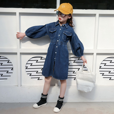 Rochie de blugi pentru copii cu maneci largi si talie elastica