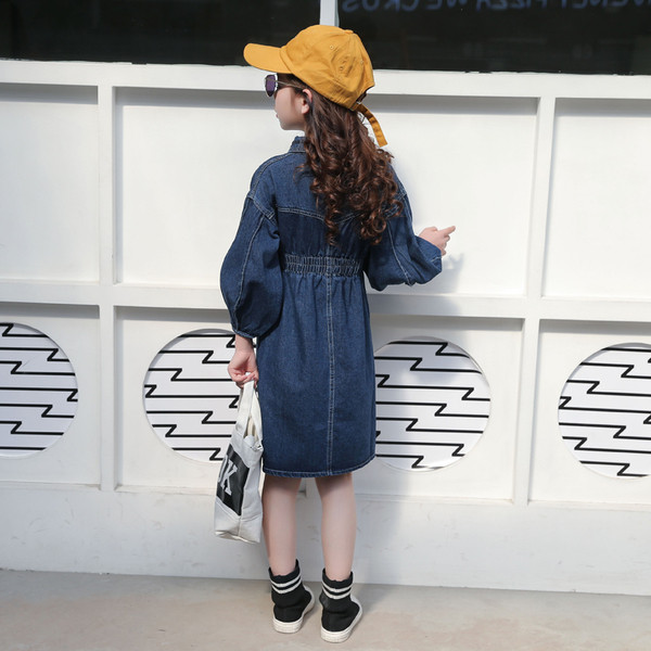 Rochie de blugi pentru copii cu maneci largi si talie elastica