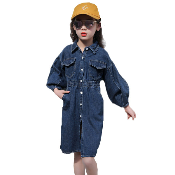 Rochie de blugi pentru copii cu maneci largi si talie elastica