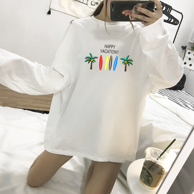 Bluza de dama model lat cu guler in forma de O alb cu inscriptie