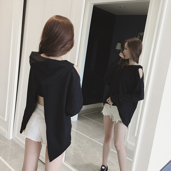 Bluză de damă modernă cu spate deschis și glugă în mai multe culori