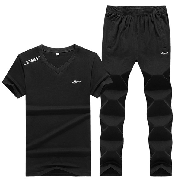 Мъжки спортен комплект в няколко цвята от две части - тениска с надпис и панталон