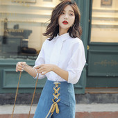 Cămașă albă de damă casual, cu mâneci lungi și guler