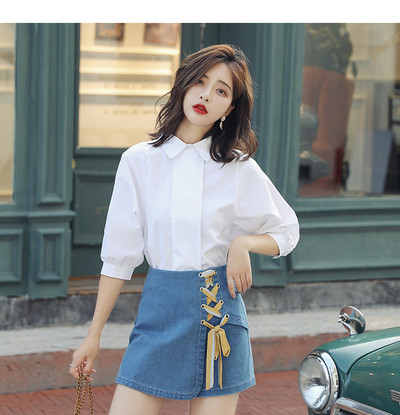 Cămașă albă de damă casual, cu mâneci lungi și guler