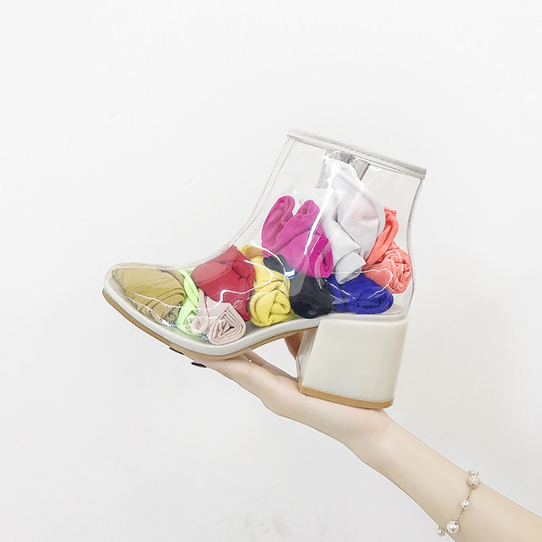 Ghete de dama moderne transparente cu sosete in mai multe culori