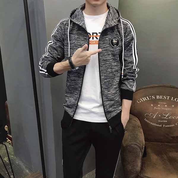 Set sport pentru bărbați din două părți - hanorac cu glugă și pantaloni cu margine laterală