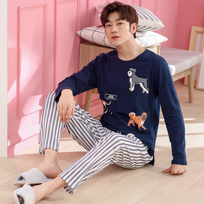 Pijamale bărbați din două piese în mai multe modele cu broderie, mâneci și imprimeu