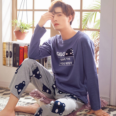 Pijamale bărbați din două piese în mai multe modele cu broderie, mâneci și imprimeu