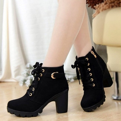 Modern women`s boots with high thick heel in three colors