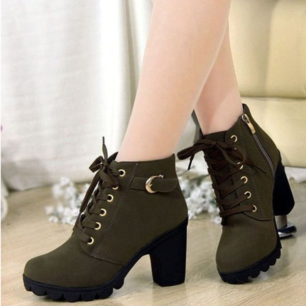 Ghete de dama moderne cu toc inalt gros in trei culori