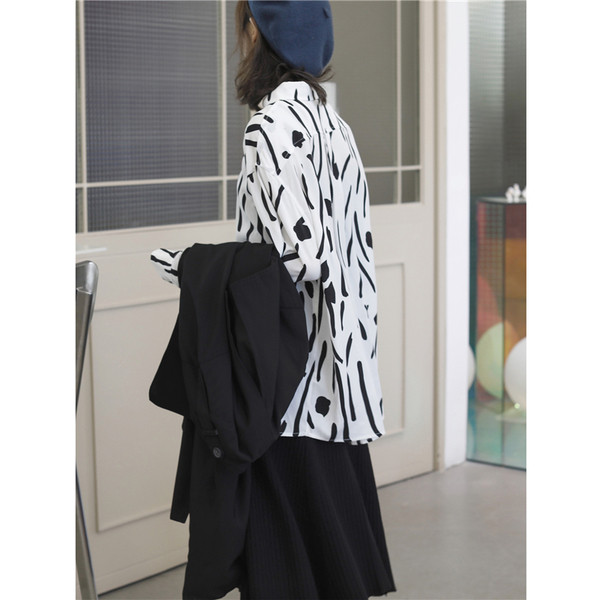 Modern női hosszú ujjú ing mintával