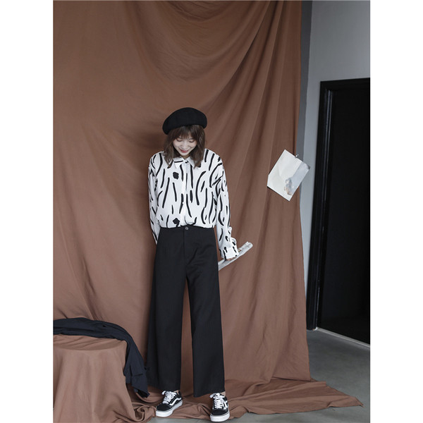 Modern női hosszú ujjú ing mintával