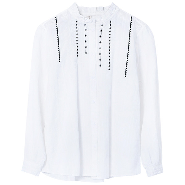 Modern női fehér ing hosszú ujjal és hímzéssel