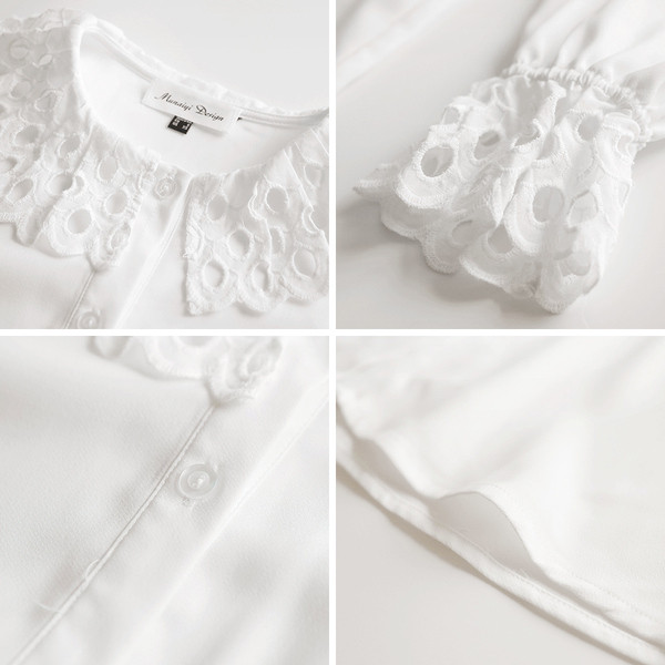 Cămașă albă de damă cu guler și mâneci largi