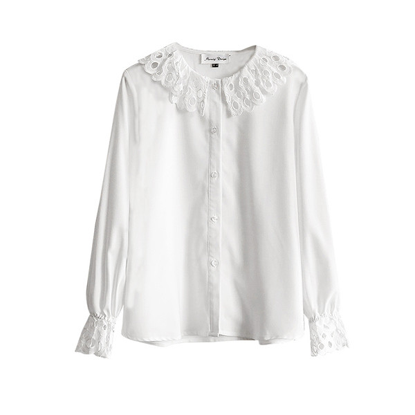 Cămașă albă de damă cu guler și mâneci largi