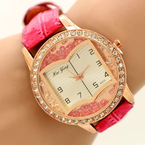 Ceas de dama modern cu pietre decorative in trei culori