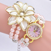 Γυναικείο ρολόι σε τρία χρώματα με μαργαριτάρια και 3D διακόσμηση