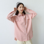 Cămașă lungă roz casual de damă cu două buzunare