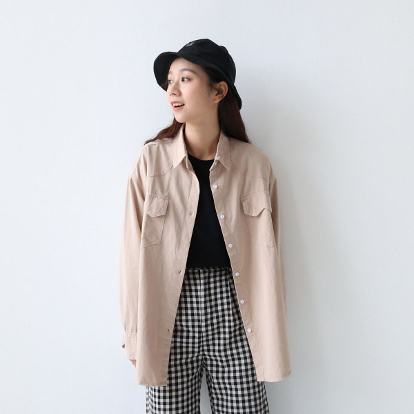 Cămașă lungă roz casual de damă cu două buzunare