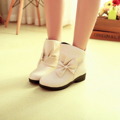 Модерни дамски боти от еко кожа с панделка