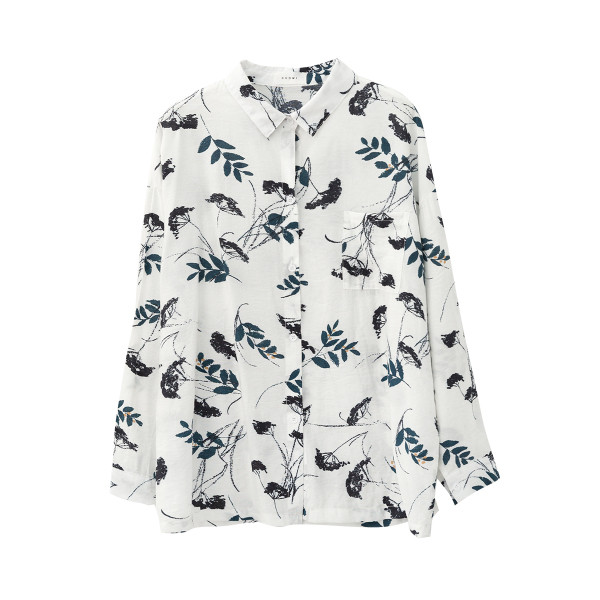 Модерна дамска риза с дълъг ръкав и флорални мотиви