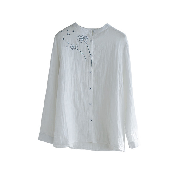 Cămașă albă largi de damă cu broderie în două culori