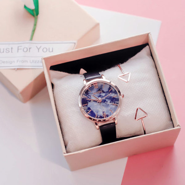 Ceas casual de dama cu curea din piele artificiala neagra