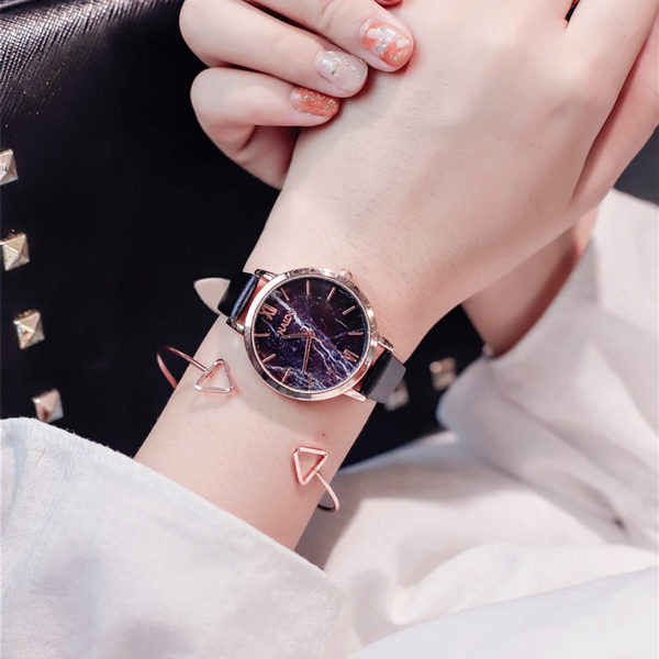 Ceas casual de dama cu curea din piele artificiala neagra