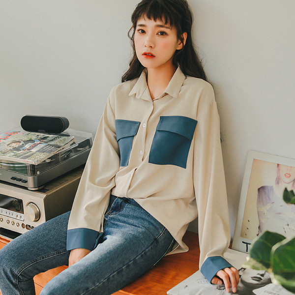 Cămașă lungă de damă casual cu două buzunare și guler