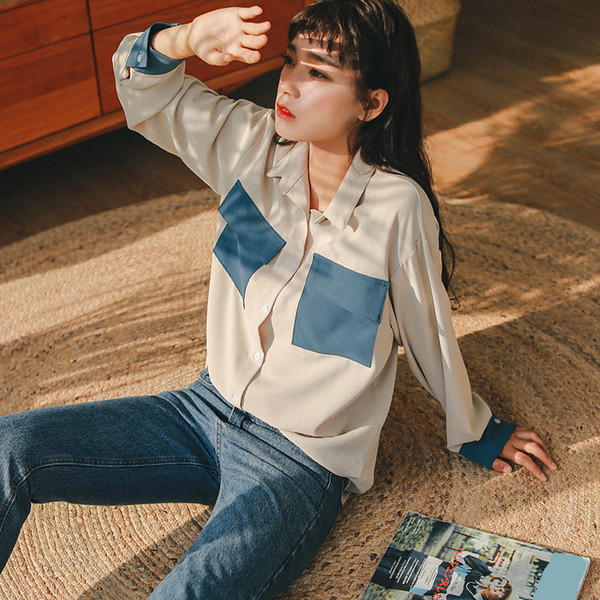 Cămașă lungă de damă casual cu două buzunare și guler