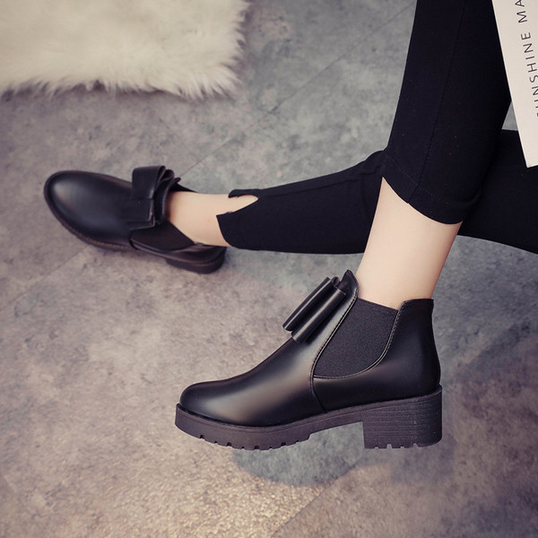 Cizme casual dama din piele ecologica cu panglica