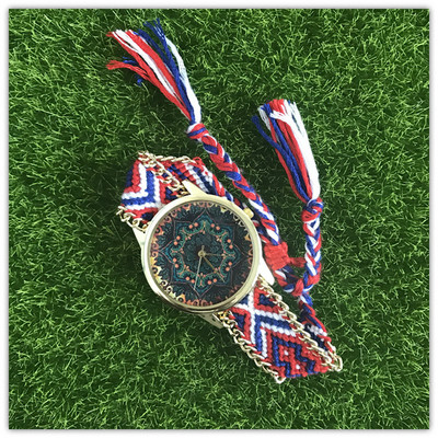 Ceas de dama cu curea impletita in mai multe culori