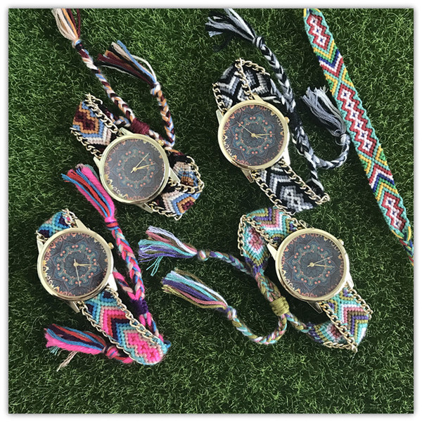 Ceas de dama cu curea impletita in mai multe culori