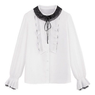 Μοντέρνο γυναικείο πουκάμισο με μακριά μανίκια και δαντέλα σε δύο χρώματα