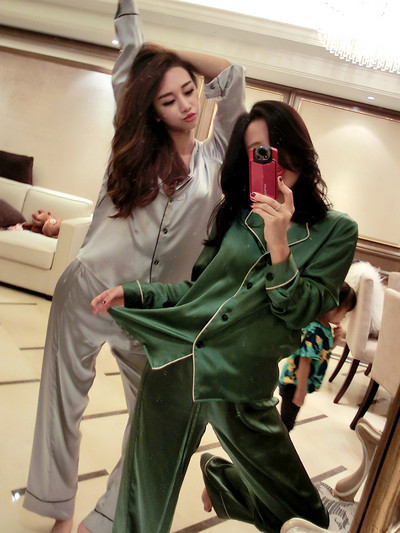 Stylish women`s pajamas with buttons and V-neck in several colors