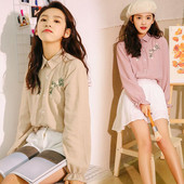 Cămașă de damă modernă cu broderie în două culori