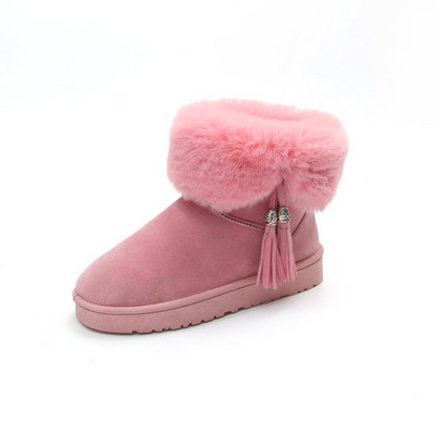 Γυναικείες  μπότες σουέτ με γούνα και φούντες σε τρία χρώματα