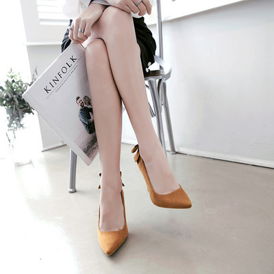 Pantofi moderni de dama din piele intoarsa cu toc inalt si panglica in mai multe culori