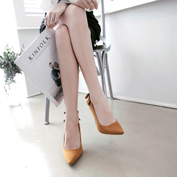 Pantofi moderni de dama din piele intoarsa cu toc inalt si panglica in mai multe culori