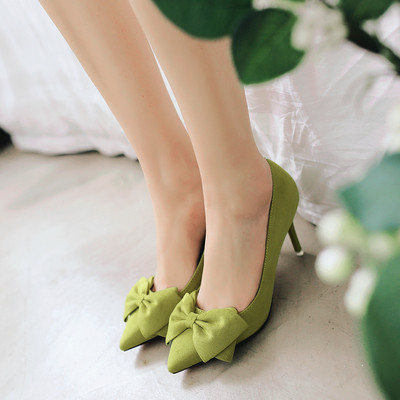 Pantofi de dama eleganti model ascutit cu element-panglica in mai multe culori