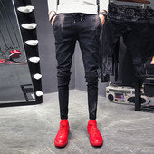 Blugi moderni pentru bărbați cu șireturi și inscripție