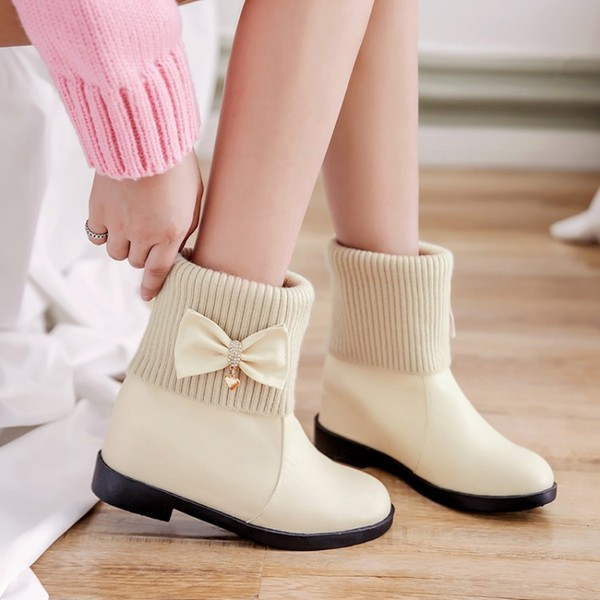 Cizme de dama elegante cu panglica in negru si crem