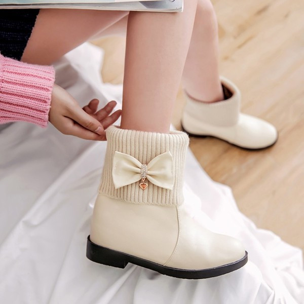 Cizme de dama elegante cu panglica in negru si crem