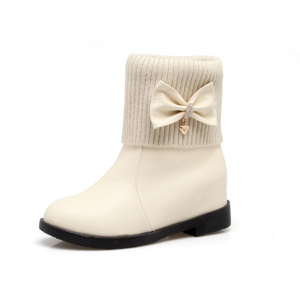 Cizme de dama elegante cu panglica in negru si crem